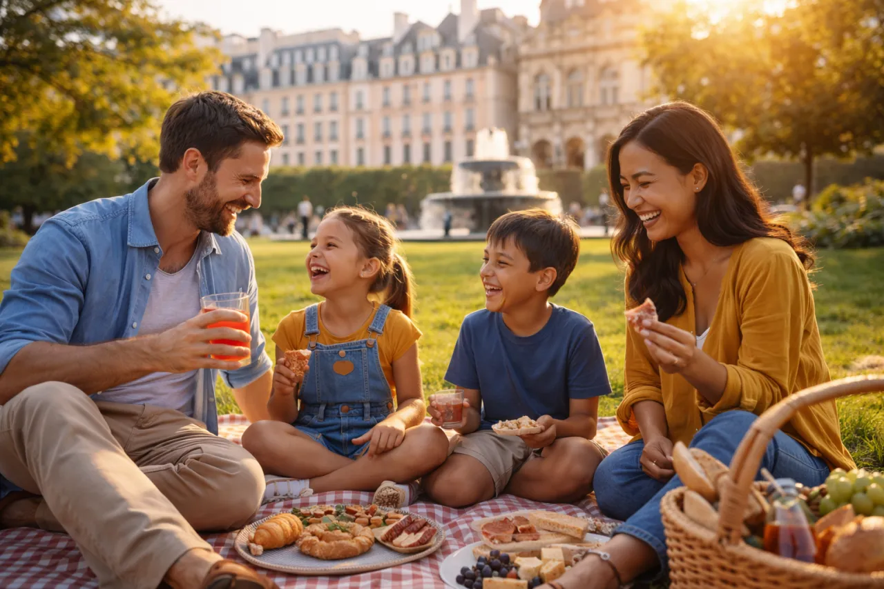 Familia expatriada disfrutando en el parque